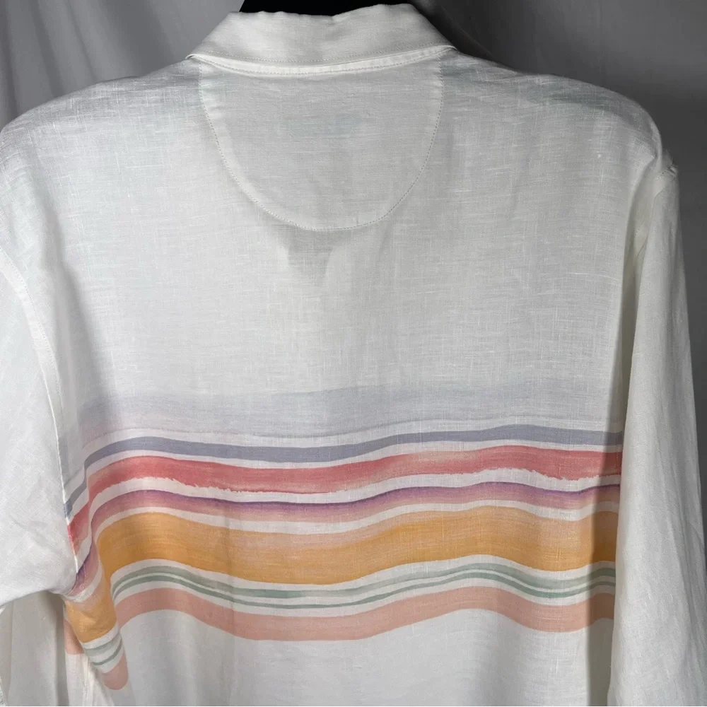 Tommy Bahama Men's Stripe-Print Long Sleeve Linen Shirt White Medium‎ Beach